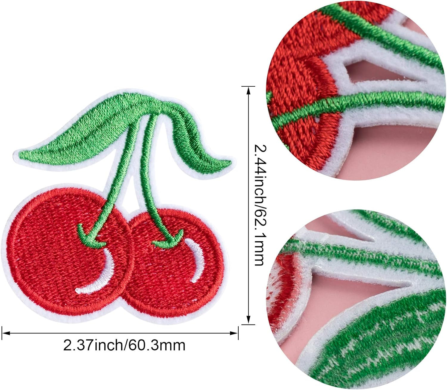 10PCS Cherry Iron on Patch, Cute Cherry Fruit Embroidered Sew Iron-On Appliques Patch for Jeans, Neckline, Clothing, Bags （2.37 X 2.44 Inch）