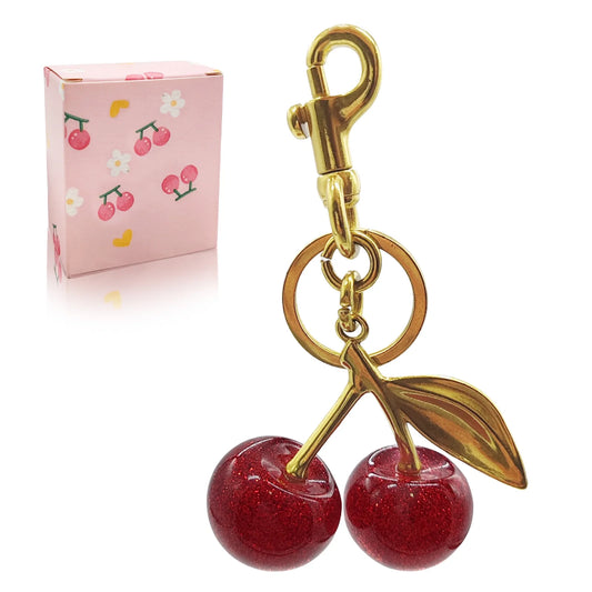 Cherry Keychain Bag Pendant, Cherry Bag Charm for Women, Shiny Resin & Metal Accessories for Purses and Bags (Red)