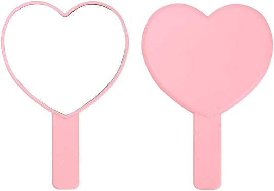 Heart-Shaped Travel Handheld Mirror, Cosmetic Hand Mirror with Handle (Pink, 1Pack)