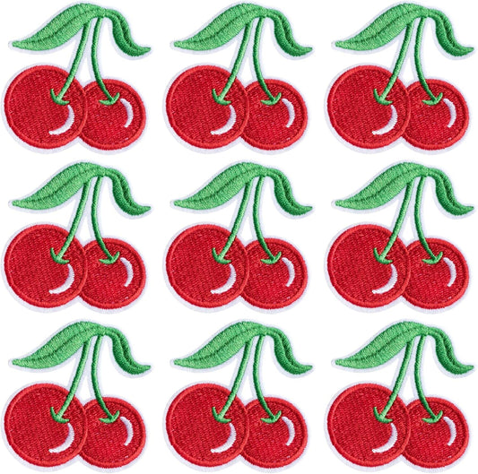 10PCS Cherry Iron on Patch, Cute Cherry Fruit Embroidered Sew Iron-On Appliques Patch for Jeans, Neckline, Clothing, Bags （2.37 X 2.44 Inch）